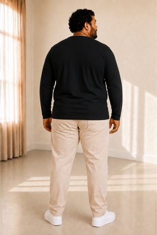 Sngl Tekstil Erkek Büyük Beden Oversize Uzun Kollu V Yaka T-shirt 3xl 4xl 5xl 6xl 7xl 8xl 9xl Siyah