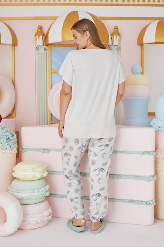 Sevim Kadın Büyük Beden Kısa Kol Bej Melanj Pijama Takım C4t7n651 001