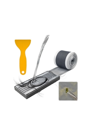 Mucit Home 10 Cm 4 Metre Çok Amaçlı Gider Süzgeci Sineklik Tamir Kiti Saç Kıl Tüy Tutucu Gri