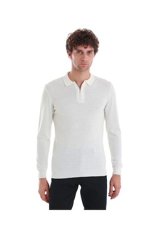 Hatemoğlu Ekru Regular Fit Jakarlı Polo Yaka Yünlü Triko Kazak 34202023a003 048 Ekru