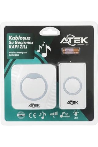 Beyaz Kablosuz Su Geçirmez Kapı Zili Renkli