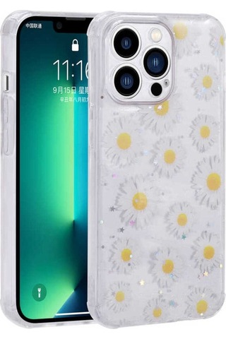 Apple Uyumlu iPhone 13 Pro Kılıf Simli Desenli Kamera Korumalı Parlak Zore Popy Kapak Papatya