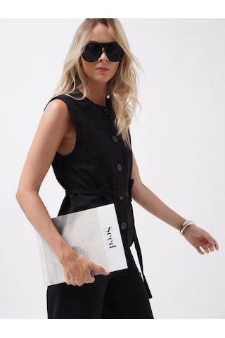 Kuşaklı Dokuma Yelek Siyah