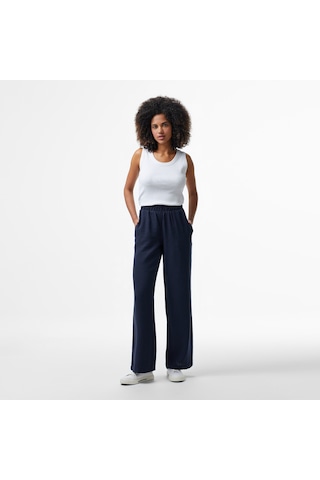 Nautica Kadın Lacivert Regular Fit Keten Karışımlı Pantolon Düz 55p703t Lacivert