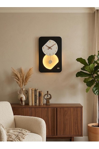 Nairobi Ledli Ahşap Salon Duvar Saati Quartz Ultra Sessiz Mekanizma 55 Cm X 34 Cm Siyah