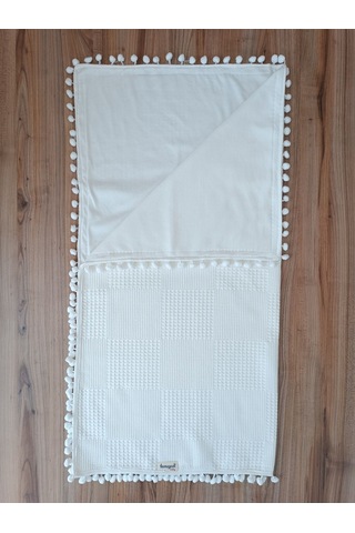 S.kahve Kız Erkek Bebek Battaniyesi Pike %100 Pamuklu Doğal Organik Uyku Çift Taraflı Örtü 86x86cm Btn10248 Ekru