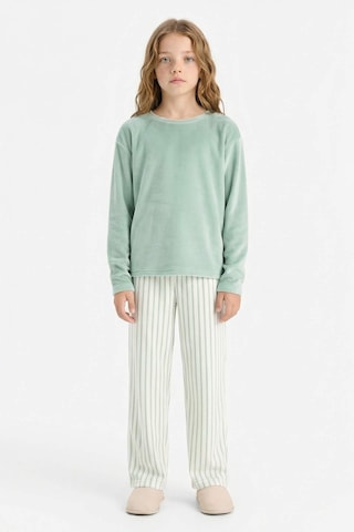 Defacto Pijama Takımı Polar Uzun Kollu Üst Çizgili Uzun Alt Kız Çocuk D1068A824WN Yeşil
