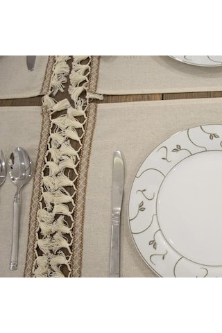 Dnc Home Tekstil Ndchome 6lı Keten Amerikan Servis Seti 35x55 Krem