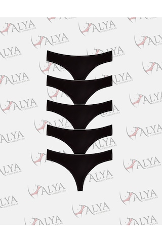 Alya Underwear Kadın Bato Tanga Pamuklu Külot, Büyük Beden String, 5'li Paket- 2 Siyah, 1 Beyaz, 2 Ten Siyah P06