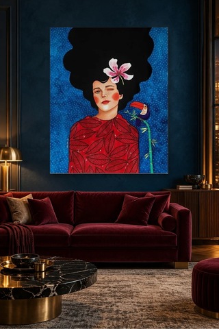 Fida Göz Kırpan Kız Ve Tukan Kuşu Canvas Tablo Çok Renkli