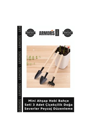 Mini Ahşap Hobi Bahçe Seti 3 Adet Çiçekçilik Doğa Severler Peyzaj Düzenleme