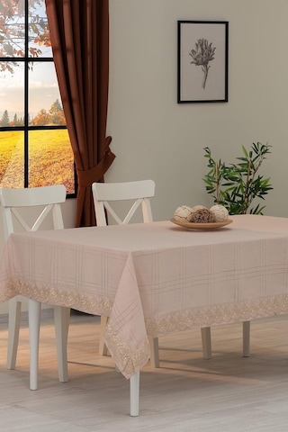 Tropik Home Dantelli Keten Efektli Leke Tutmaz Lüks Masa Örtüsü 160x220 Cm Bej Genel