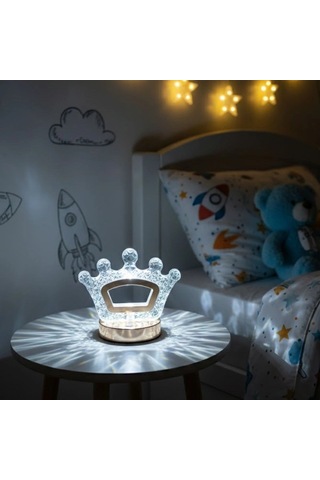 Gece Lambası Kral Tacı Formlu Kristal Led Masa Lambası Dokunmatik 3 Renk Işık Modlu Şarj Edilebilir Küçük Boy Dekor Amaçlı .