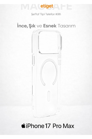 Apple Uyumlu iPhone 17 Pro Max Magsafe Kılıf Manyetik Halka Şeffaf Silikon