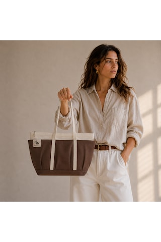 Bordglow Novaglow Design Serisi Küçük Boy - Siyah - Premium Kanvas Çanta - Tote Bag 9 Cep - Fermuarlı 32x22x10 Cm Kahverengi