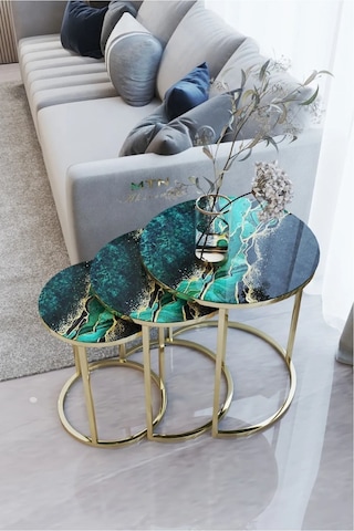 Ecol Desings Ecol Gold Metal Zigon Sehpa Yeşil Şimsek Siyah 'kırılmaz Cam' Gold Yeşil Siyah