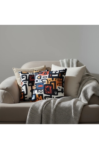 Renkli Soyut Desenli Dekoratif Kırlent Modern Geometrik Tasarım 45 X 45 Cm Çok Renkli