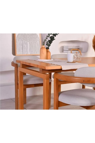 Vow Chair Cheri - Modern Ve Ahşap Masa Sandalye Takımı - 4 Sandalye, 1 Masa - Krem Medium Genel