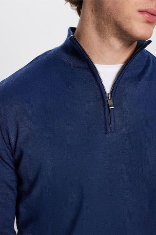 Tudors Erkek Regular Fit Klasik Kesim Yünlü Fermuarlı Saks Mavi Dik Yaka Triko Kazak-30437 Saks