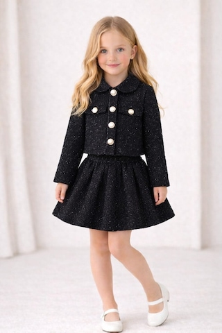 My Kids Wear Kız Çocuk Ekose Ceket Etek Takım Şık Kombin 12644 Siyah