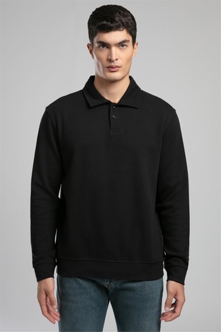 Lee Cooper Gale Erkek Polo Yaka Sweatshırt-21849 Siyah