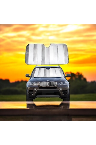 Araba Ön Cam Güneşliği 130x60 Cm Parlak Folyolu Katlanabilir Oto Güneşlik Alüminyum Yüzeyli Araç Güneşten Koruyucu Perde Branda Universal Boy Oto Güneşlik 88810503