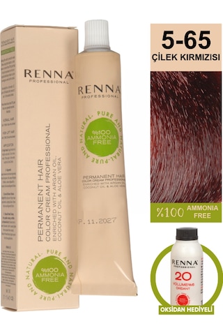 Renna Bitkisel Amonyaksız Saç Boyası 60 Ml 5-65 Çilek Kırmızısı Oksidan Hediyeli