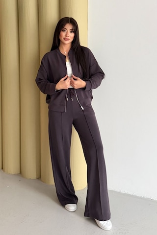 Balenbi Kadın Oversize Fermuarlı Modal Spor Takım Wide Leg Bol Paça 1194 - Form Serisi Kahverengi