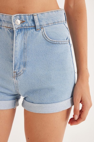 Tudors Kadın Slim Fit Dar Kesim %100 Pamuk Paça Katlamalı Koyu Mavi Jean Kot Şort-36863 Koyu Mavi
