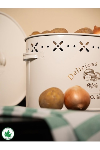 Lin Metal Büyük Boy Bölmeli Lüx Metal Patates Soğan Kovası - Krem