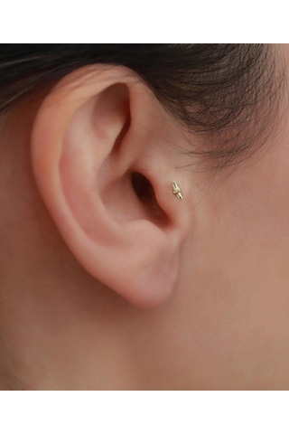 14 Ayar Altın Taşlı Deniz Yıldızı Tragus Piercing Sarı Altın