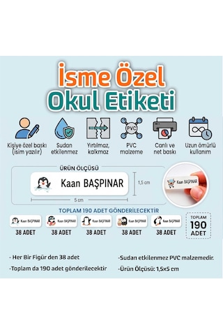 Kapbirhediye Okul Etiketi Isme Özel Kalem Defter Etiketi Penguen Temalı 190 Adet Çok Renkli