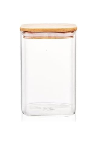 1100ml Sızdırmaz Vakumlu Bambu Kapaklı Borosilikat Cam Kavanoz Hava Geçirmez & Dayanıklı Gıda Saklama Kabı 10cm X 17cm 7009