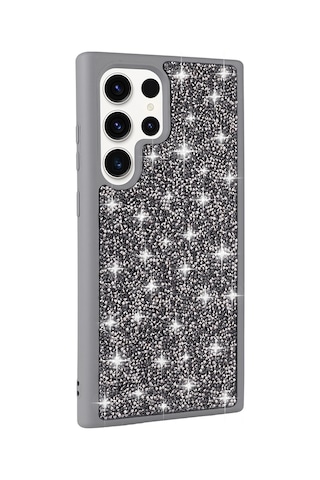 Samsung Uyumlu S25 Ultra Kılıf Simli Pırlanta Taşlı Kamera Yükseltili Silikon Erd Pembe