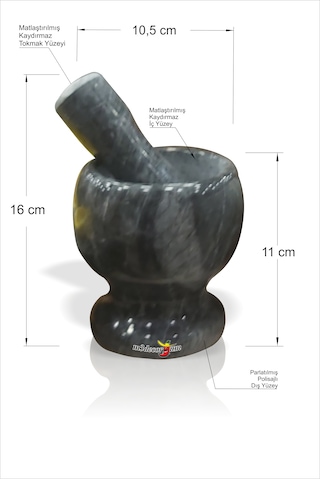 Siyah Parlatılmış Gerçek Mermer 11 Cm Çeşni Havan Ve Tokmak