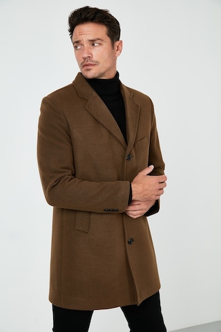 Buratti Slim Fit Tek Yırtmaçlı Düğmeli Mono Yaka Kaşe Erkek Kaban 5840098 Taba