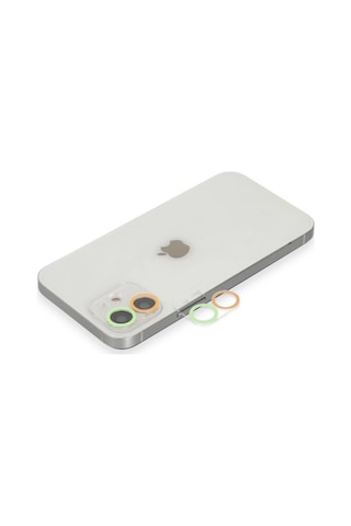 Apple Uyumlu,  iPhone 11 Renkli Kamera Lens Koruma Cam - Turuncu-yeşil