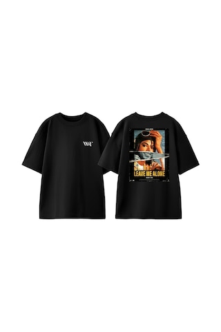 Thewert Michael Jackson Leave Tasarım Sırt Baskılı Pamuk Siyah Oversize T-shirt