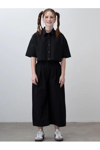 Zekids Kız Çocuk Crop Gömlek Poplin Pantolon Takım-15793 Siyah