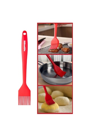 Silicolife Yumurta Fırçası, Isıya Dayanıklı Yanmaz Yapışmaz Tek Parça Silikon Fırça 21cm Kırmızı