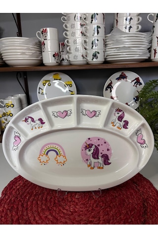 7 Parça Pembe Unicorn Model Çocuk Bebek Yemek Takımı Beslenme Seti Çok Renkli