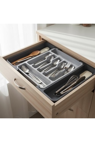 Çift Taraflı Açılır Çekmece İçi Kaşıklık Ve Organizer - Modüler Sürgülü Mutfak Düzenleyici - Açık Gri Ve Antrasit Renk - Kapalı 31 Cm Açık 52 Cm 0