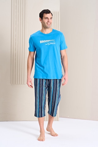 Over Sleep By Poleren Erkek Pijama Takımı Kapri & Bermuda Kısa Kol Mavi