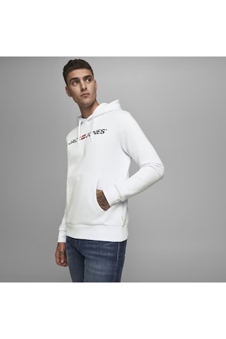 Jack & Jones Kapüşonlu Logolu Sweatshirt- Corplogo 12137054 White Beyaz