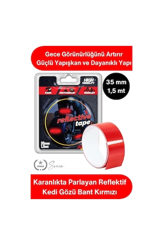 Reflektifbant Reflektif Kedi Gözü Bant Kırmızı 35mm 1,5 Metre Motosiklet Bisiklet Otomobil Dorse Rö
