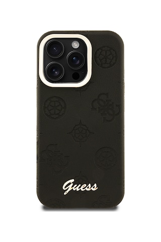 Apple Uyumlu iPhone 15 Pro Max Kılıf Guess Lisanslı M-safe Şarj Özellikli Kamera Standlı Peony Kapak Siyah