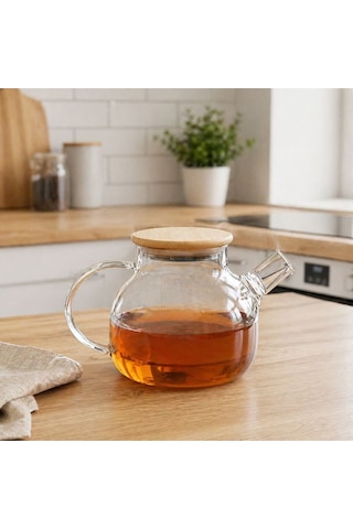 Kulplu Süzgeçli Isıya Dayanıklı Borosilikat 1000 Ml Cam Demlik Vakumlu Bambu Kapak Diğer Kulplu Süzgeçli Isıya Dayanıklı Borosilikat 1000 Ml Cam Demlik Vakumlu Bambu Kapak Diğer