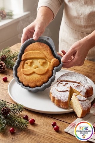 Silikon Noel Baba Kek Kalıbı Yılbaşı Pasta Kalıbı Zahmetsiz Ayrılan Fırın Kalıbı 27 Cm Çok Renkli