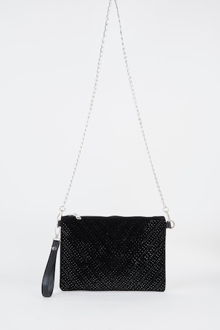 Vivaq Kadın V Desen Siyah Taşlı Süet Bilek Askılı Ve Zincir Askılı Portföy El Ve Clutch Çanta SİYAH