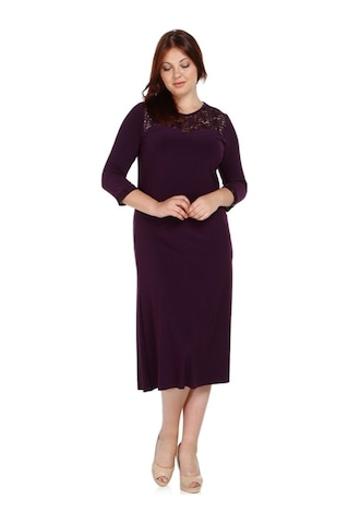 Nidya Moda Büyük Beden Dantel Roba Elbise-4078Dm Mürdüm